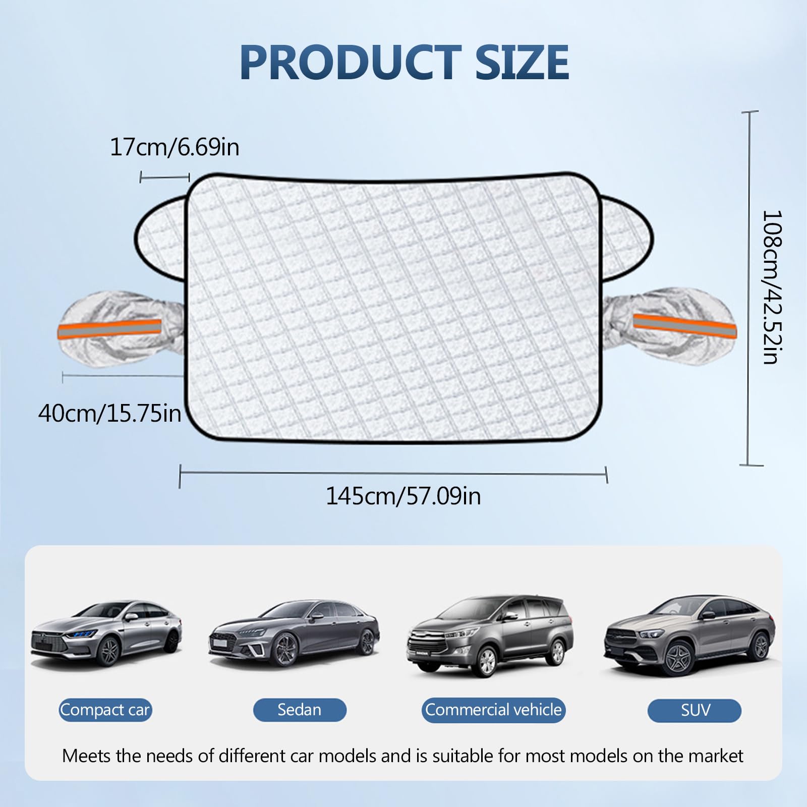 Copri Parabrezza per Auto, 5 Magneti Copertura Parabrezza, Copertura Auto Antigelo Inverno con Coperture Riflettenti, Protezione Anti UV, Neve, Grandine, Gelo, Polvere, per SUV, 147 x 108 cm