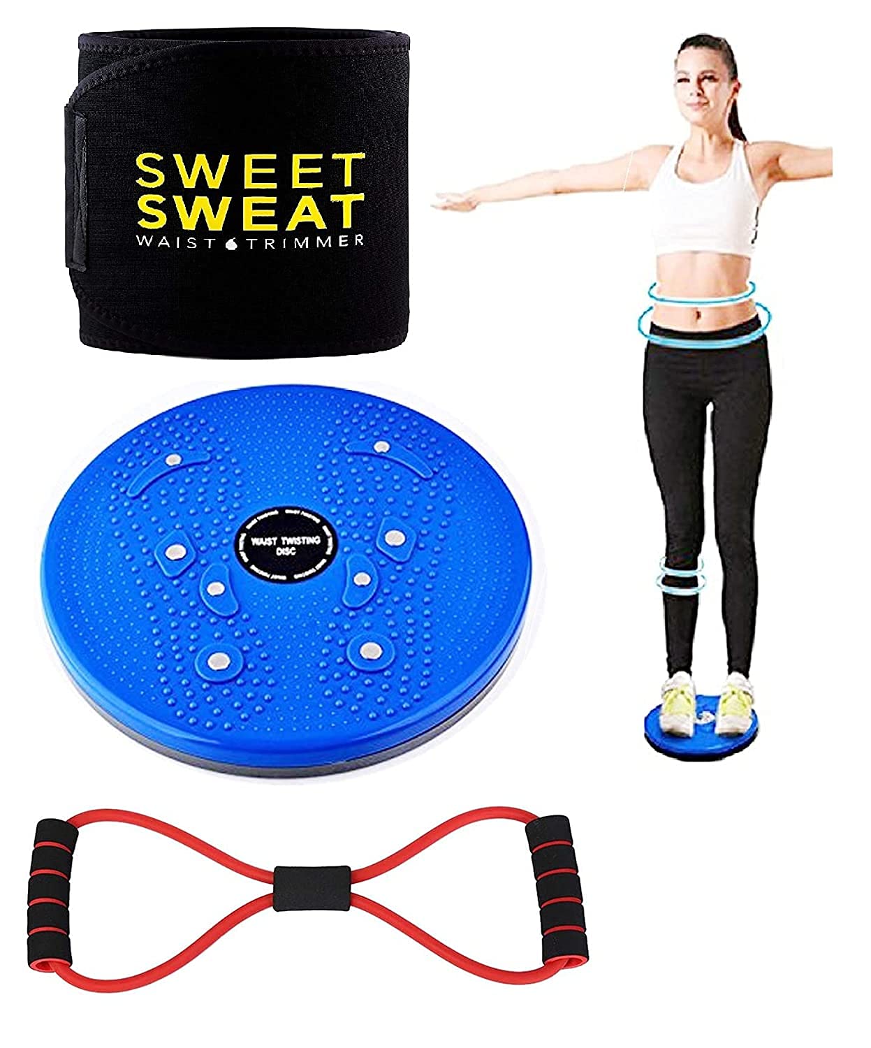 YUVI TRADERS Tummy Twister & Sweat Belt & Toning Tube 8 Shape 3 in 1 Combo Abdominal Tummy Trimmer Waist Trimmer Abs Exerciser Body Toner Fat Buster Abs Exercise Equipment for Men & Women (B09DGNSTZH) Amazon Price History, Amazon Price Tracker