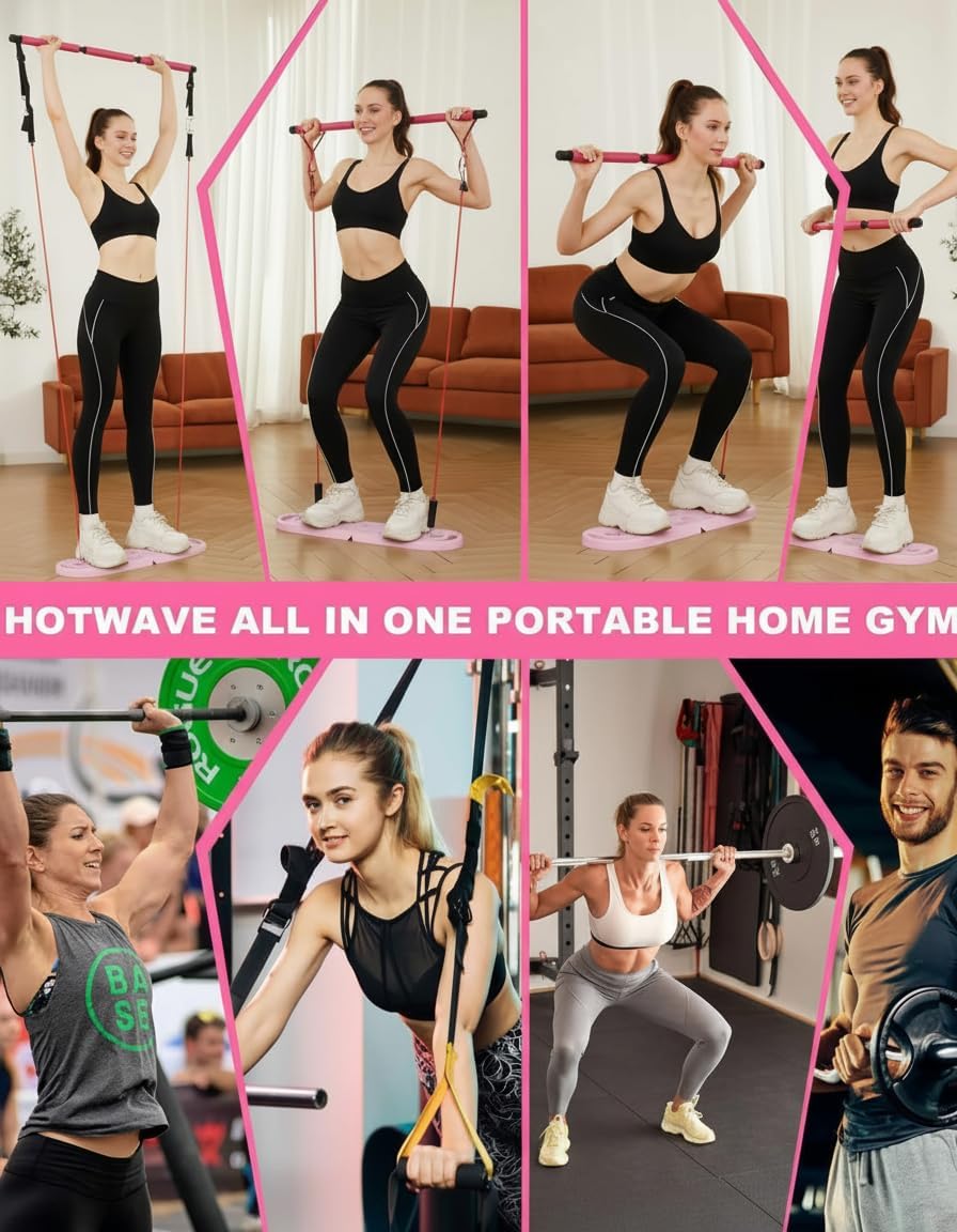 HOTWAVE Portable Exercise Equipment with 16 Gym Accessories,20 in 1 Push Up Board Fitness,Resistance Bands with Ab Roller Wheel,at Home Workout for Men