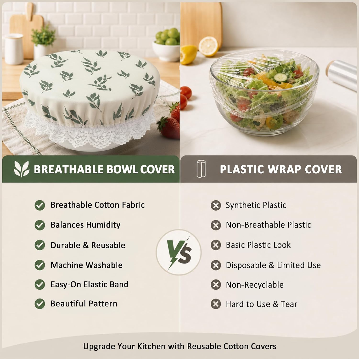 3 Pack Reusable Cloth Bowl Covers for Sourdough Proofing Sage Stripe | Lace Trim, Dough Rising, Washable Elastic Cotton Food Covers Fits 7 to 13 Inch Mixing Bowls, Basket, Baking Supplies, Picnic