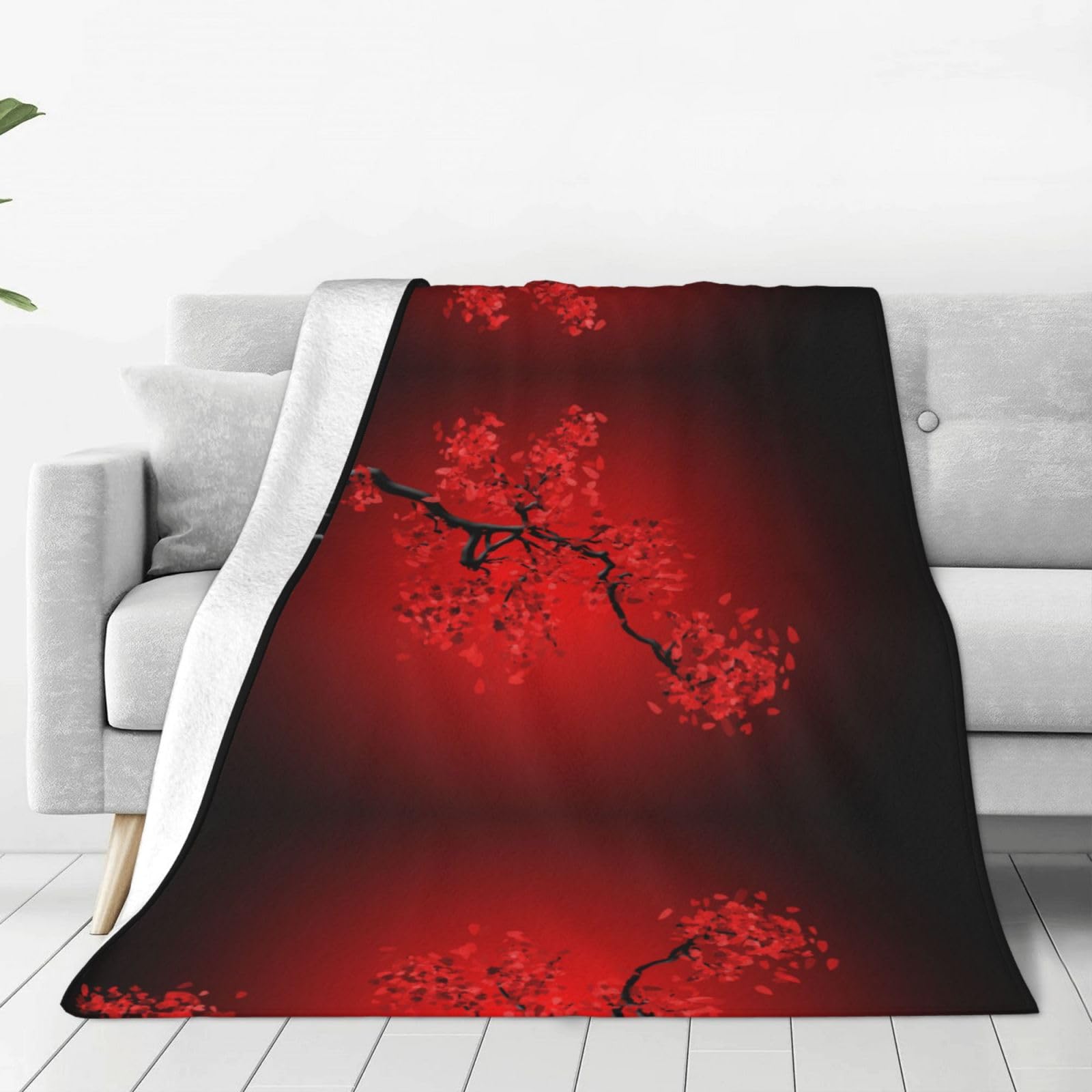 Couverture d'automne fleurs de cerisier rouge pour vos soirées canapé
