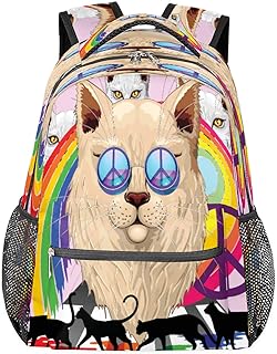 Mochilas de viagem para laptop para mulheres homens gato sinal de paz arco-íris moda mochilas escolares mochilas para livros, mochilas casuais para meninos meninas trabalho viagens caminhadas acampamento, Multicor, Medium