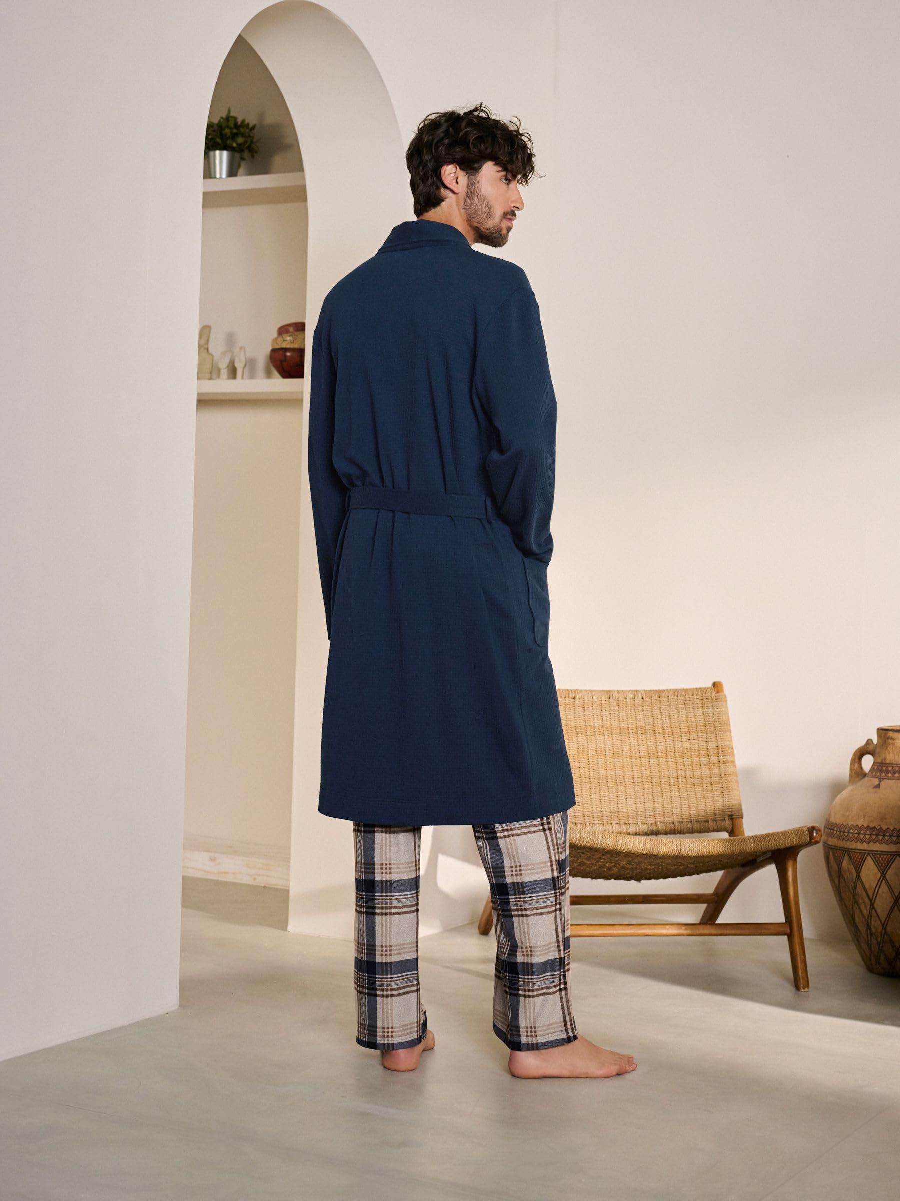 NEXT Uomini Vestaglia leggera a nido d'ape | Blu marino, XL, Standard, Pull On, Lavabile in lavatrice