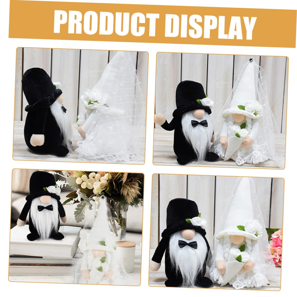 Ciieeo 2 Stück-Pack Hochzeitszwerg Dekoration Gesichtsloser Gnom mit Hochzeitstauben Plüschfigur für Tisch und Fensterdeko zur Hochzeit