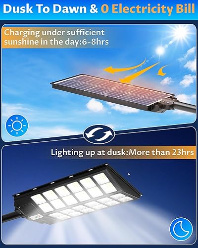 Miniatura 2 de Gefolly SL-9800W Luces solares de calle al aire libre, 860000LM luz de estacionamiento comercial, 6500K anochecer a amanecer IP67 luces de