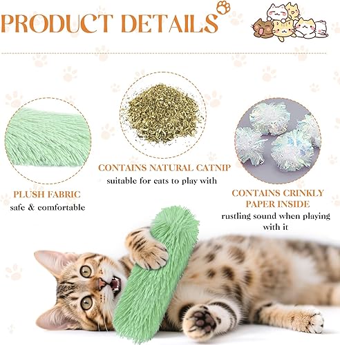 Miniatura 4 de 3 piezas de juguetes para gatos, suaves y duraderos con sonido arrugado, juguetes de hierba gatera para gatos de interior, juguetes interactivos