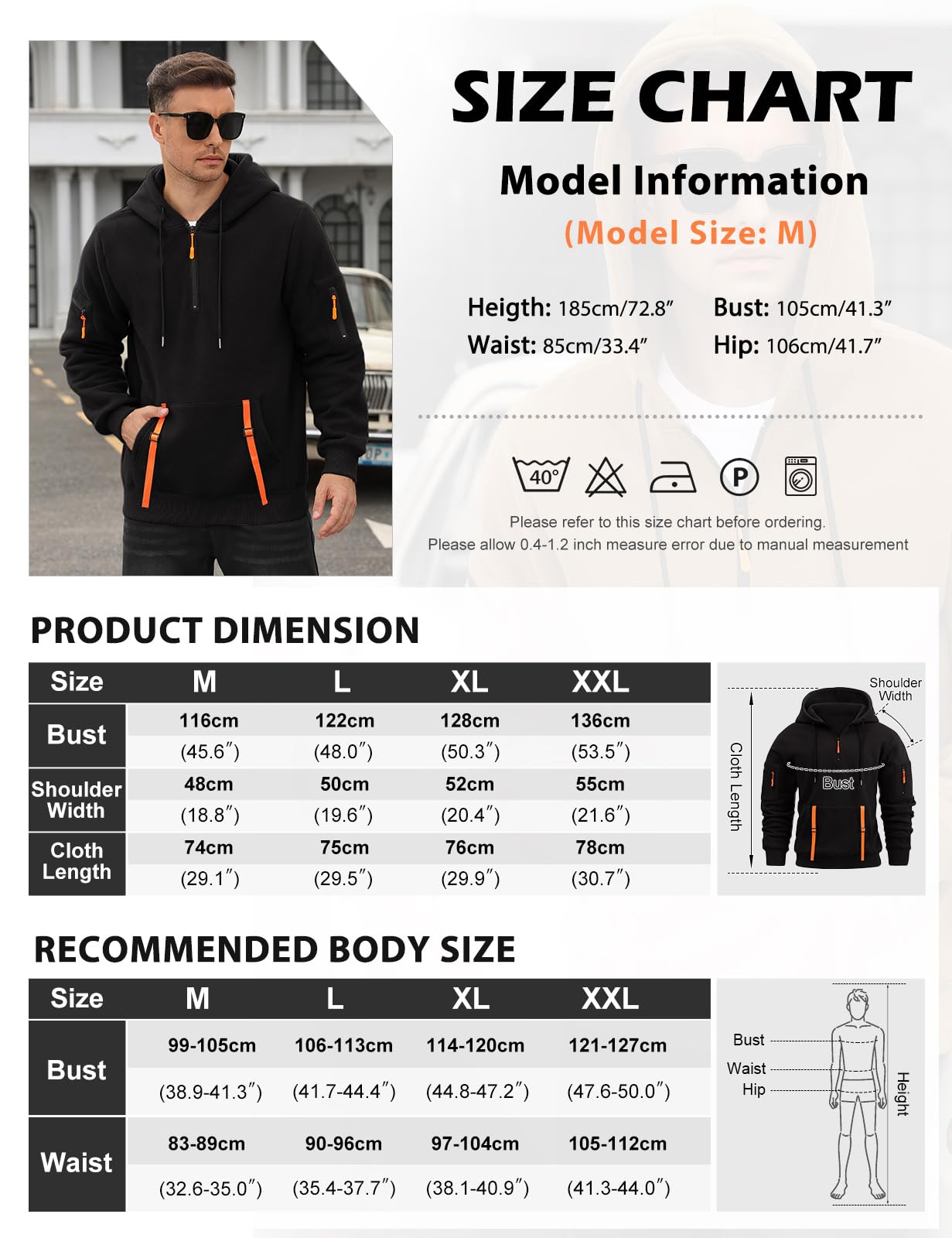 Voqeen Felpa Uomo con Cappuccio Quarto di Zip Coulisse Felpe in Pile Manica Lunga Hoodie Causale Loose Fit 1/4 Zip Sport Tracksuit Top con Tasche A Canguro