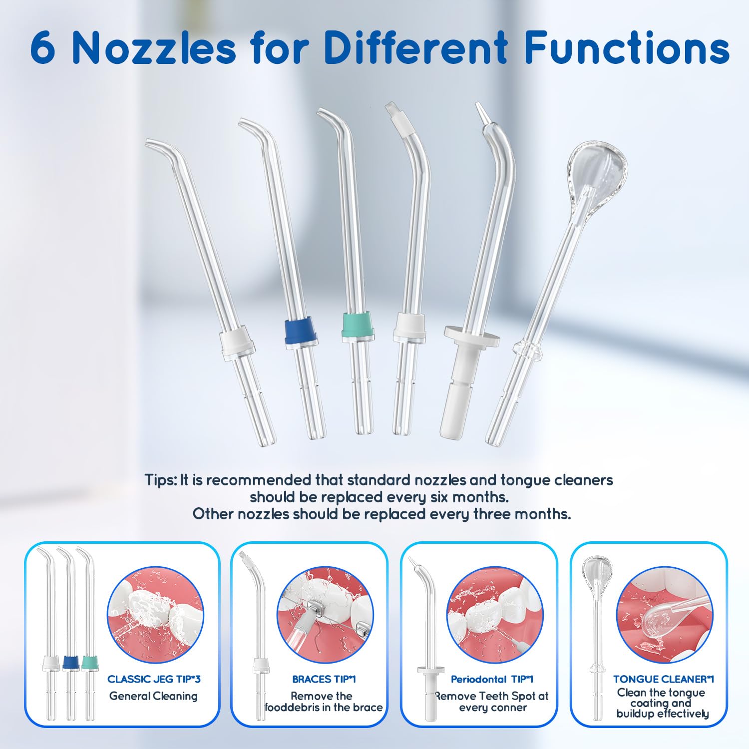 Advanced Water Flosser para dientes, irrigador oral eléctrico con 10 10 ajustes de presión, 8 boquillas, incluye punta nasal especial, tanque de 1000 ml, ideal para implantes de encías (blanco, 1000
