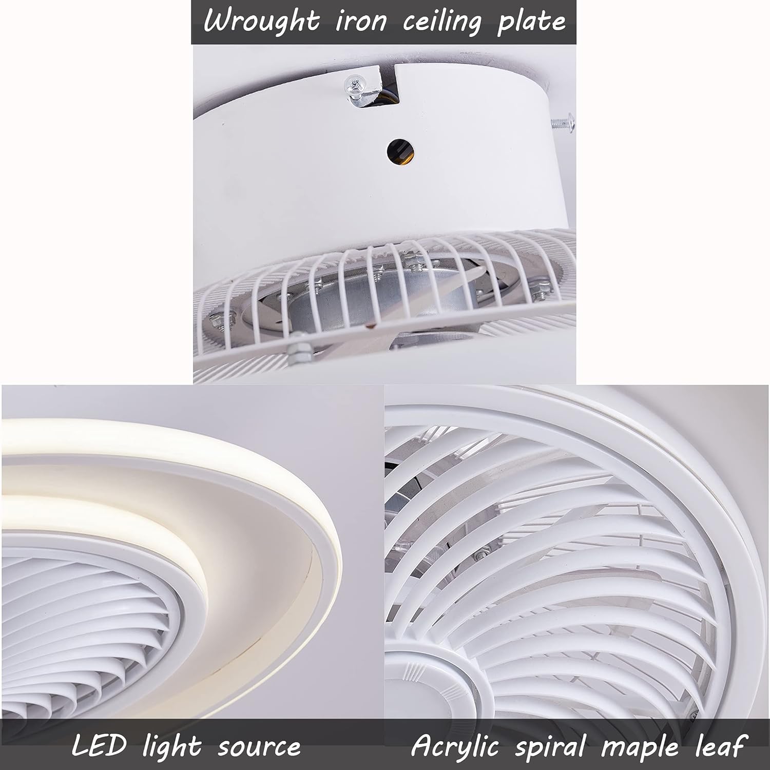 YUEGOO Silent Ceiling Fan with Light and Remote Control 3 Speeds Bedroom Dimmable Led Fan Ceiling Light Modern Living Room Quiet Ceiling Fan Light 72W