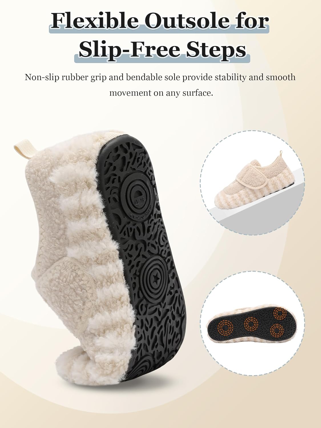 JOINFREE Slippers for Women Men Wide Fit Cozy Indoor House Slipper Socks Non-Slip Thin Rubber Sole Barefoot Slip-on Winter Shoes Adjustable for Diabetic Swollen Edema Feet - Image 6