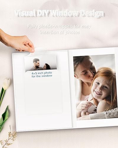 Miniatura 63 de Álbum de fotos de 4 x 6 pulgadas con 300 bolsillos, álbumes de fotos deslizables, cubierta de lino, libro de recuerdos con ventana frontal, página