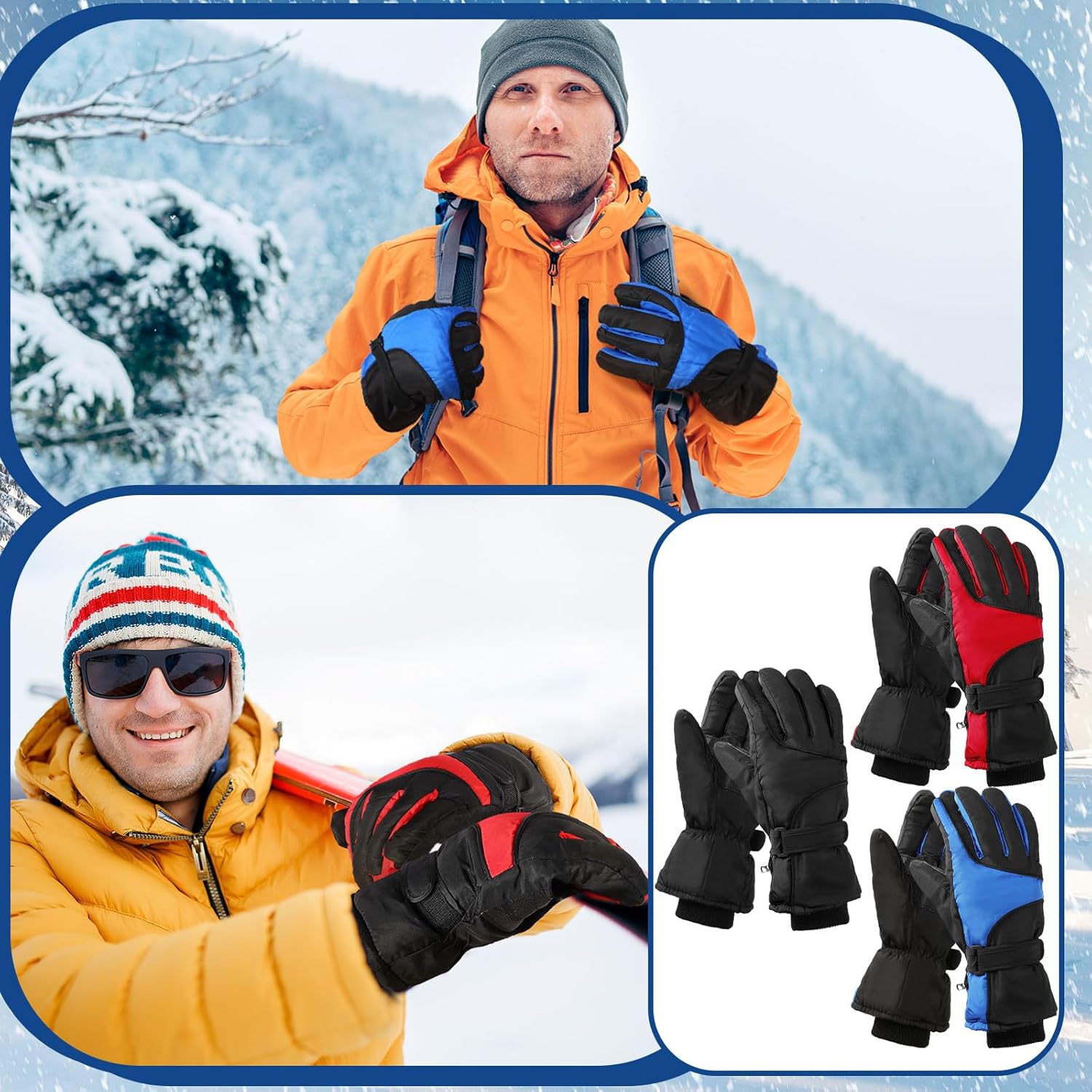 Tarpop 3 Pairs Mens Ski Gloves Winter Warm Women Gloves Adjustable Non Slip Snowboard Snow Waterproof Warm - Image 2