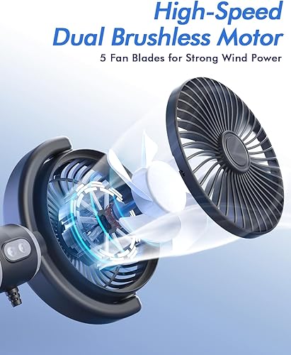 Miniatura 6 de Ventilador de Coche Alimentado por USB para Bebé: Ventiladores de Refrigeración Dobles para Asiento Trasero de 3 Velocidades Controladas por