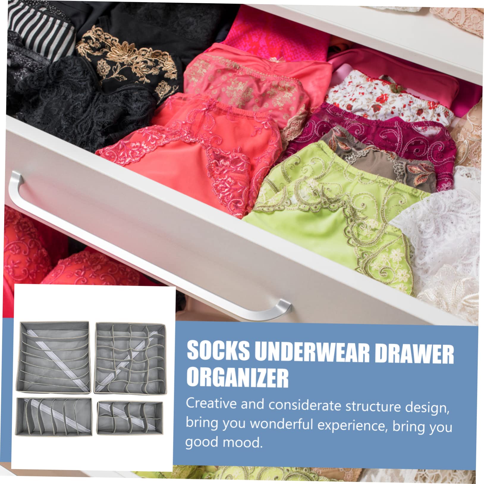 DECHOUS Set 4 Scatole Organizzatrici Non Tessuto per Mutande Reggiseni e Calzini Organizer per Cassetto 7/6/8 Scomparti