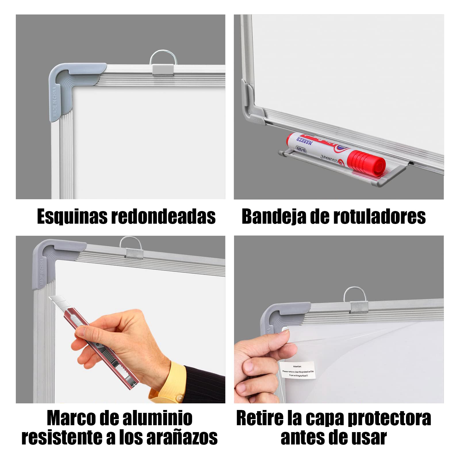 ForenTex Pizarra Blanca Magnética con Bandeja y Marco de Aluminio Incluye Dos Imanes (tamaño 40 x 60 cm)