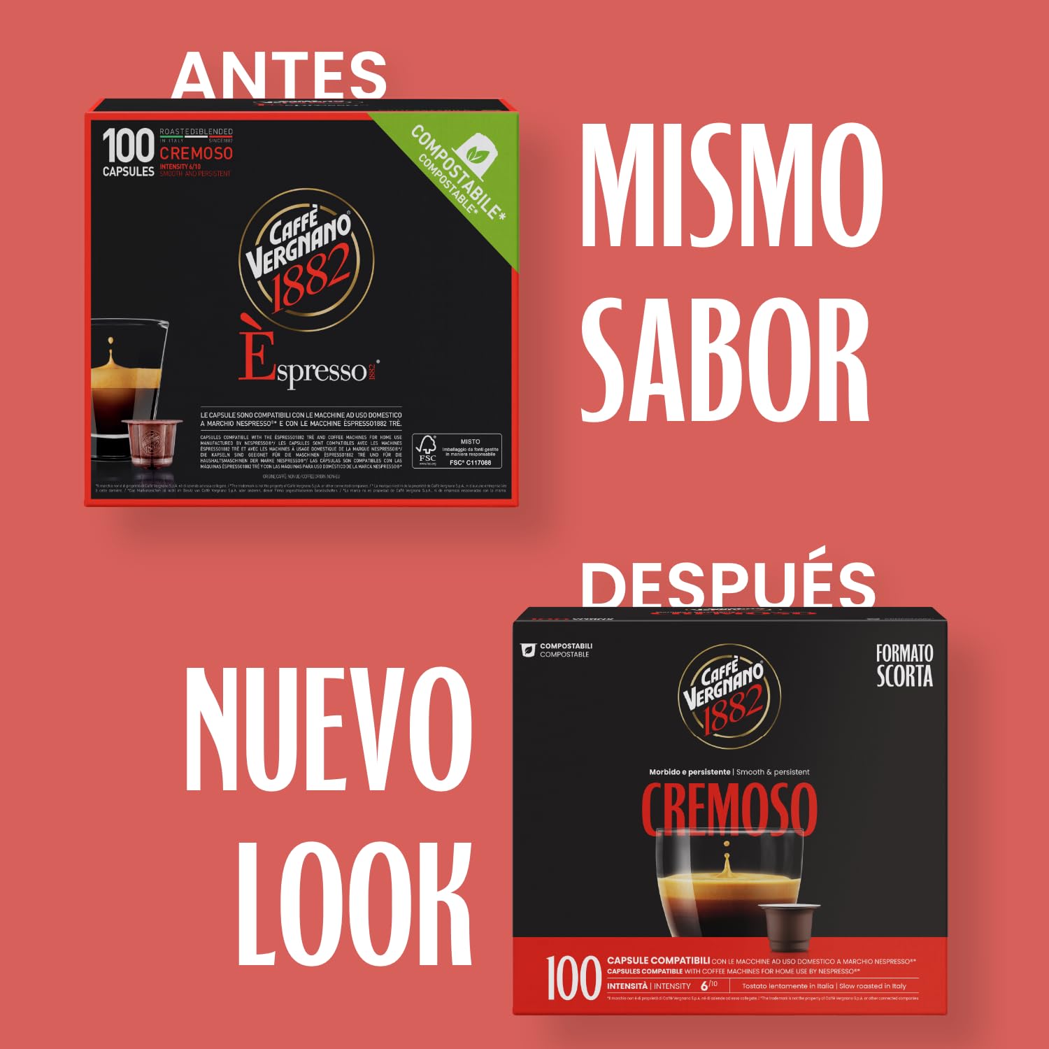 Caffè Vergnano 1882 - Cápsulas Compatibles Nespresso, Cremoso | Pack de 100 Cápsulas