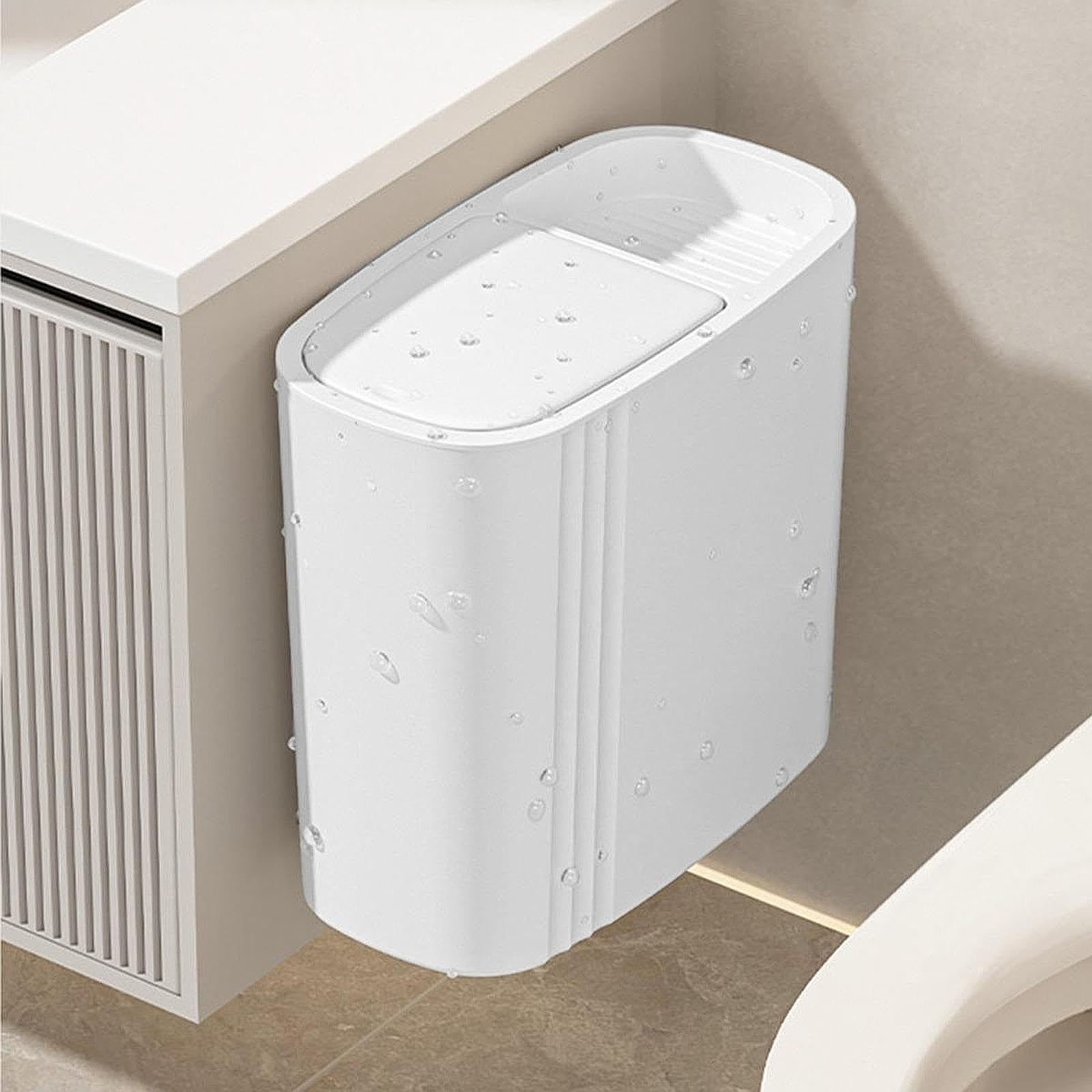 rockible Pattumiera da Bagno con Coperchio, Compatta, Rettangolare, Piccola E Sottile, da 12 Litri, per Casa, Bagno, Soggiorno, Lavanderia, Bianco