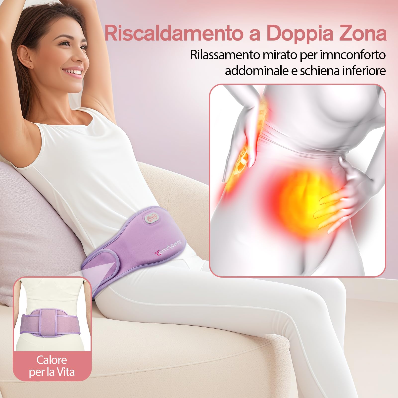 Comfytemp Fascia Riscaldante Mestruali, Grande, 5000mAh, Adatto per Scaldare la Pancia e la Schiena Durante il Periodo Mensile, 150x16cm, Fascia Riscaldata Senza Fili, Ideale per Mamme e Donne
