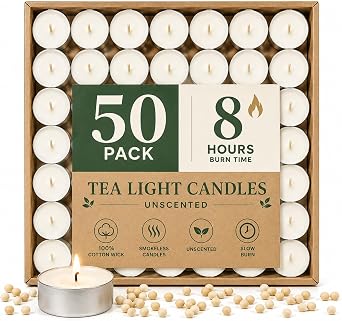 8 Hour Tea Lights Candles,50 Pack Soy Wax Tealights