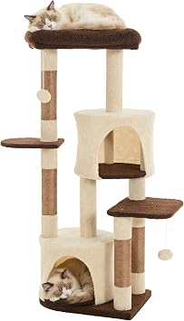 FlickTail 45.3-inch Multi-Level Cat Tree Tower with 3 Soft Platforms & 2 Cat ...
