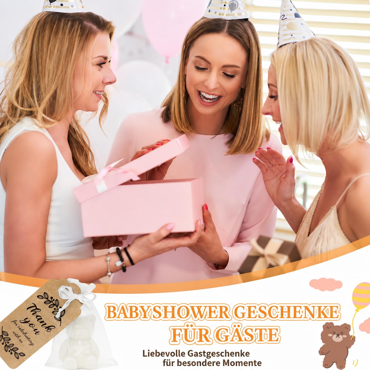 50 unidades Mini Osos Jabón Regalos para Baby Shower, Dulce Fragante Blanco Jabón de Osos para Baby Shower con Caja de Regalo Tarjetas de Agradecimiento, Pequeño Jabón Hecho a Mano para Niños Niñas