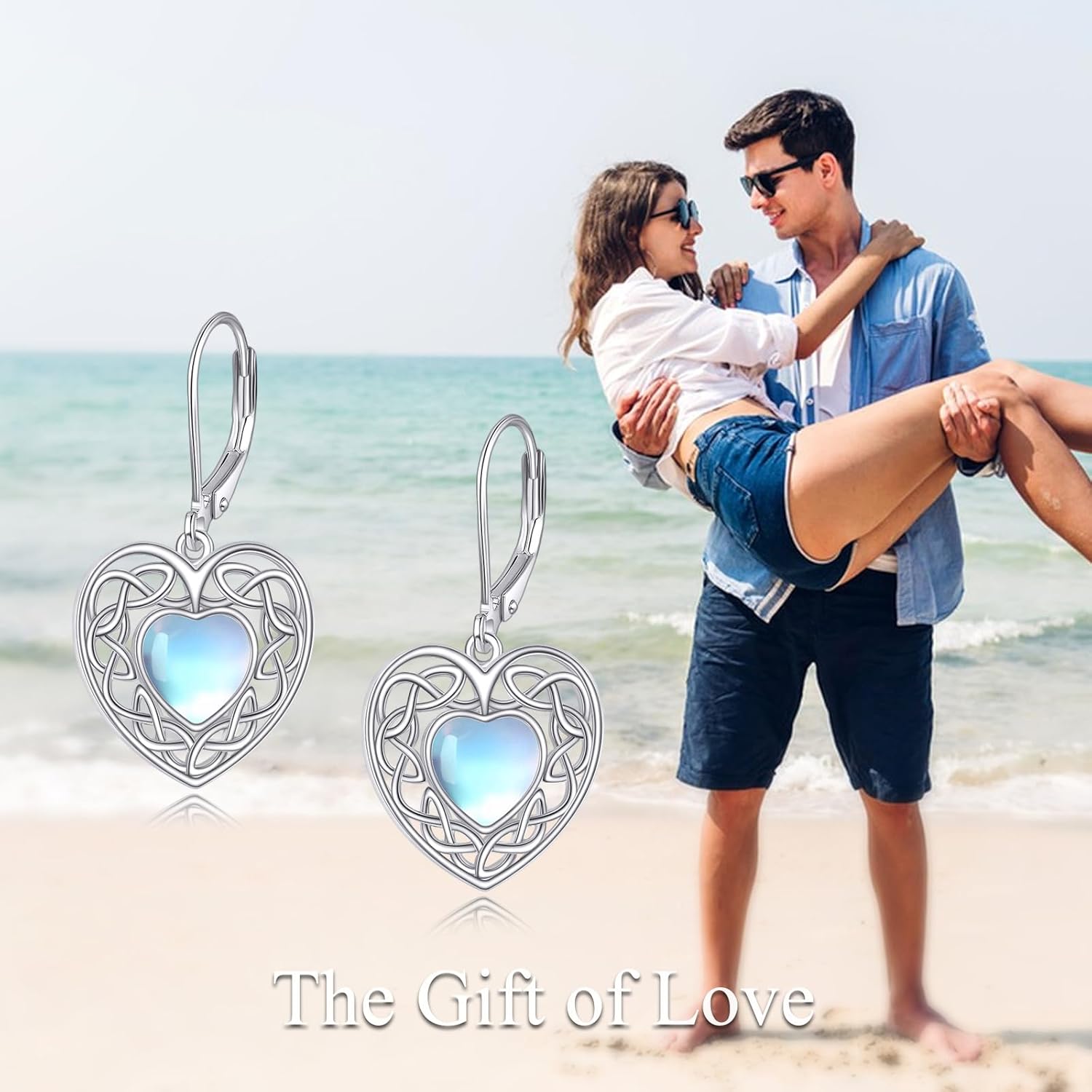 Celtic Moonstone Drop Earrings 925 Sterling Silver Heart Moonstone Dangle Earrings Irish Celtic Knot Jewelry Gift for Women - Image 6