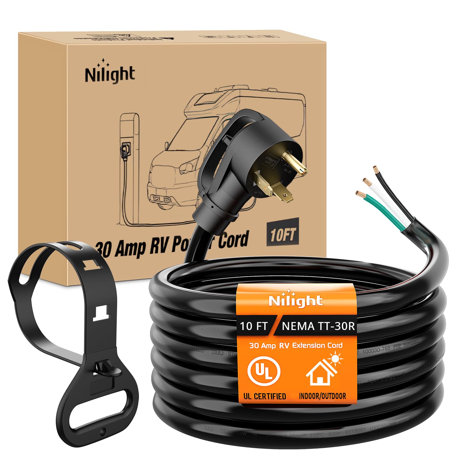 Nilight 30 Amp 10FT RV Replacement Power Cord 3-Prong Extension Cable
