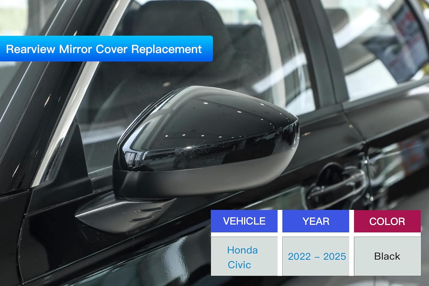 Driver Left Side Mirror Cover Cap Compatible with Honda Civic 2022-2025 11th Without Turn Signal Glossy Black