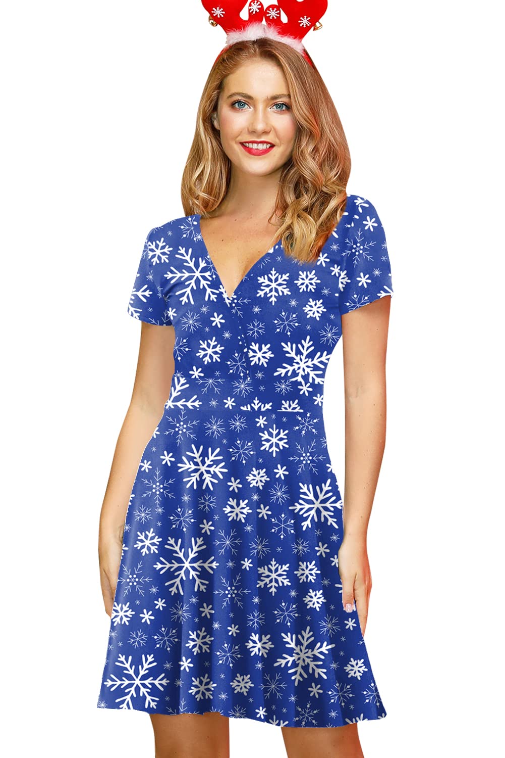 For G and PL Women's Christmas Short Sleeves V Neck Wrap Dress
