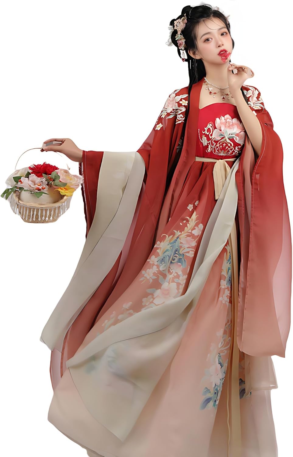 Chinese Traditional Clothing Embroidery Ancient Large Sleeve Shirt Women's Performance Hanfu Dresses