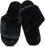 Rosoz Women's Soft Plush Fuzzy Slippers Memory Foam Anti-Skid Sole House Bedroom Shoes Indoor Outdoor Open Toe Sandals