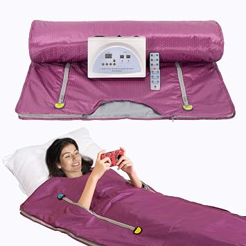 Sauna Blanket Infrared,Double Zipper Design 2 Zone Far-Infrared Sauna Blanket,70"x32"Waterproof Oxford Cloth Professional Detox Therapy Beauty MachineZipper Type,Purple