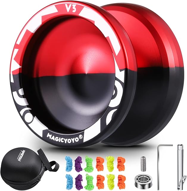 MAGICYOYO Professional Yoyo for Kids and Adult, Responsive Yoyo V3 Black-Red, Dual Purpose Yoyo with Replacement Unresponsive Yoyo Bearing + 12 Yoyo Strings + Removal Tool + Long Axle +Yo Yo Bag