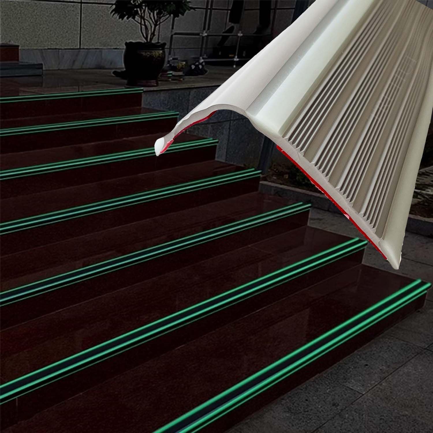 L-Shaped Glow-in-the-Dark Stair Anti-Slip strip, Self-Adhesive Stair nosing trim, Length 1M, Grey