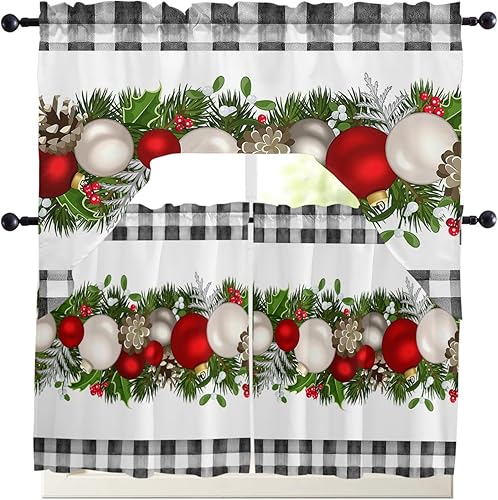 Miniatura 7 de Cortinas de cocina con cenefa de eucalipto y muñeco de nieve, con bolsillo para barra, cortina para dormitorio, sala de estar, baño, cafetería,