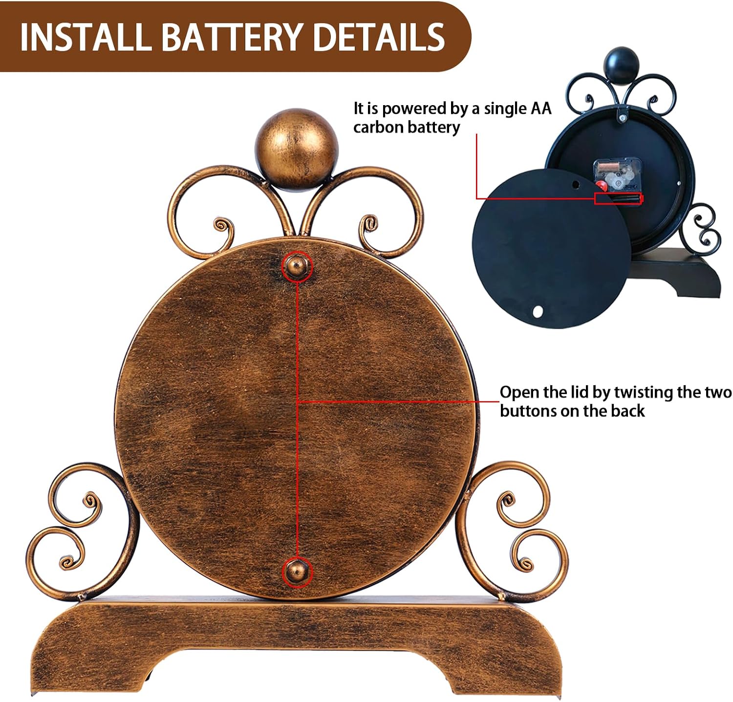 Mantel Clocks Retro Mantel Clock Battery Operated Silent Farmhouse Shelf Clock for Living Room Bedroom Office Fireplace Mantel Desktop Decoration (Gold)