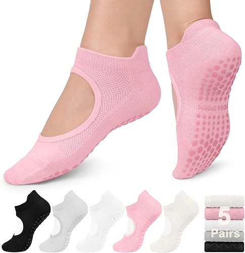 5 pares de calcetines de pilates, calcetines de yoga con agarres para mujer, antideslizantes, pilates, entrenamiento, barra pura, ballet, danza,