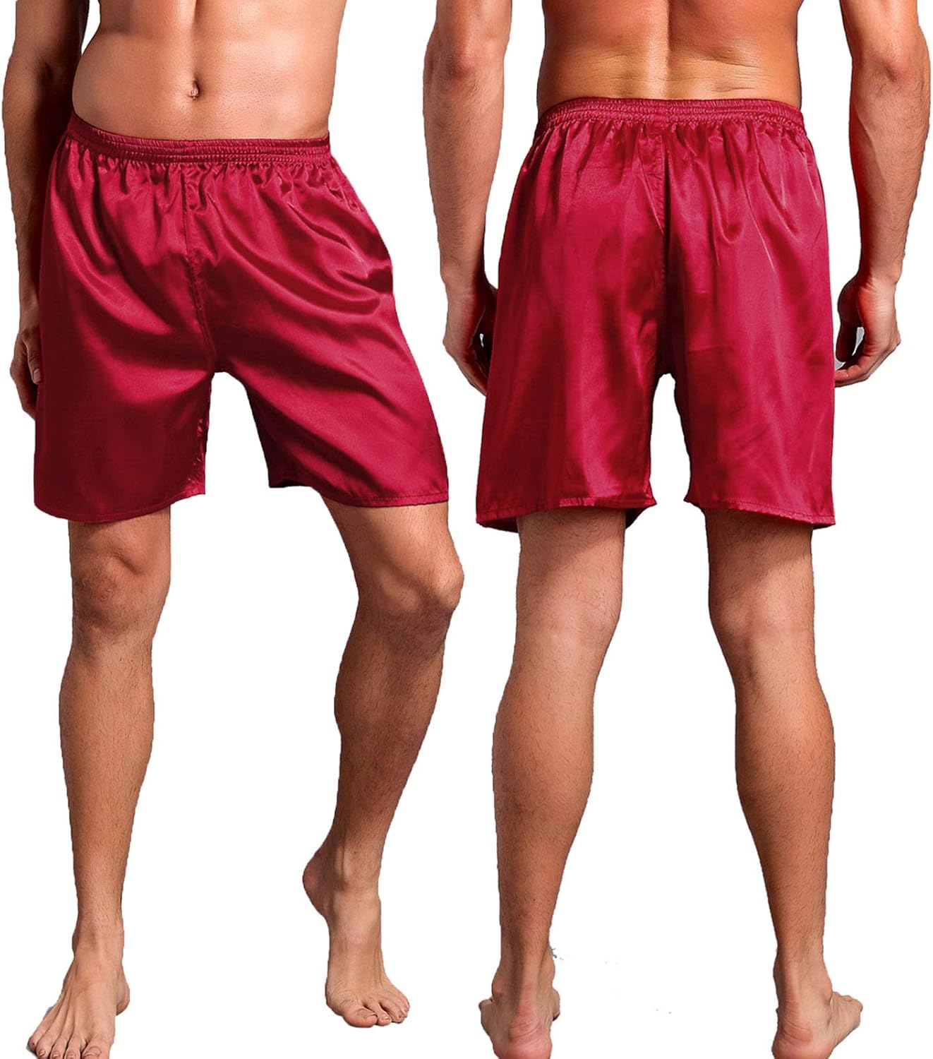Men's Silky Satin Boxers Shorts Silk Pajama Bottom Shorts Satin Sleep Lounge Underwear Silk Boxers (Red, Medium) - Image 2