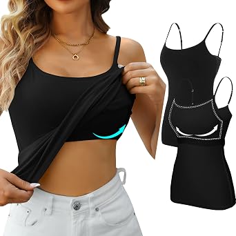 V FOR CITY Women Cotton Tank Top with Built-in Shelf Bra Camisole 2 Pack
