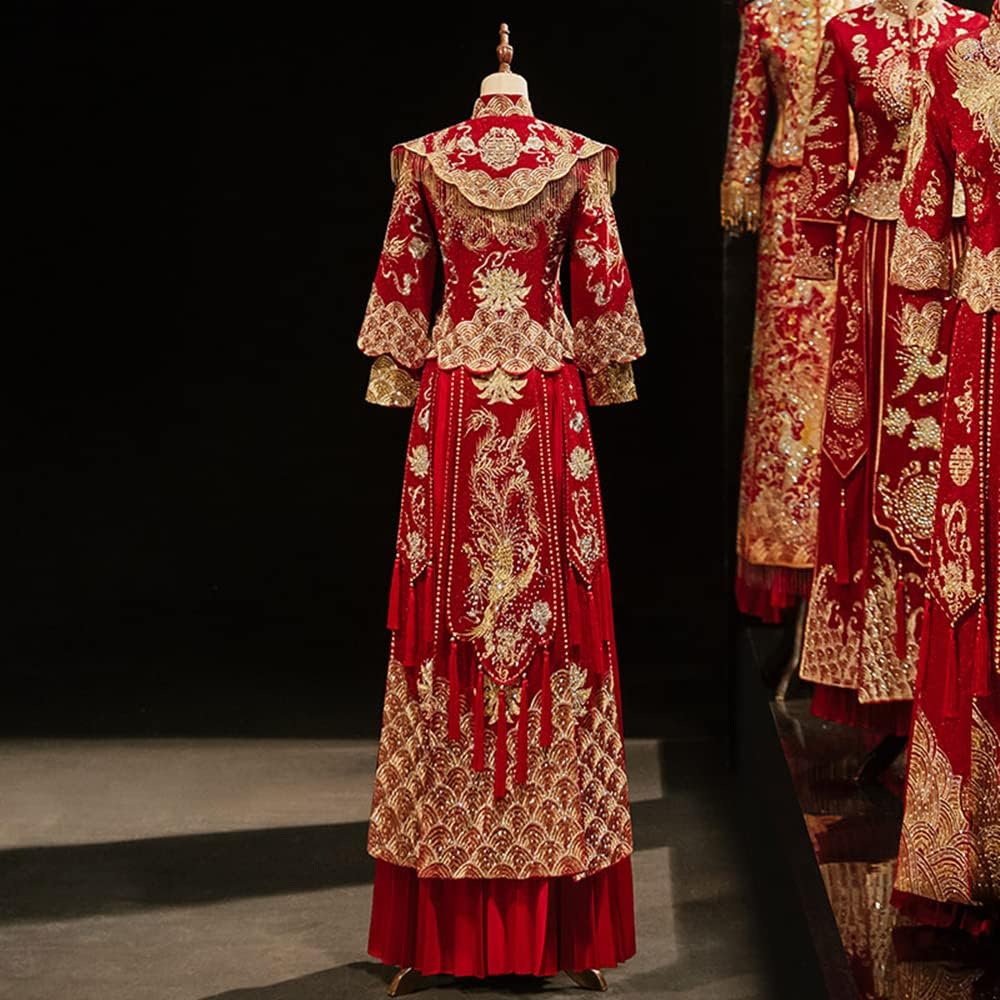 Chinese Wedding Dress Diamond Party Dress Xiuhe Set Bride New Wedding Dress with Dragon and Phoenix Gown