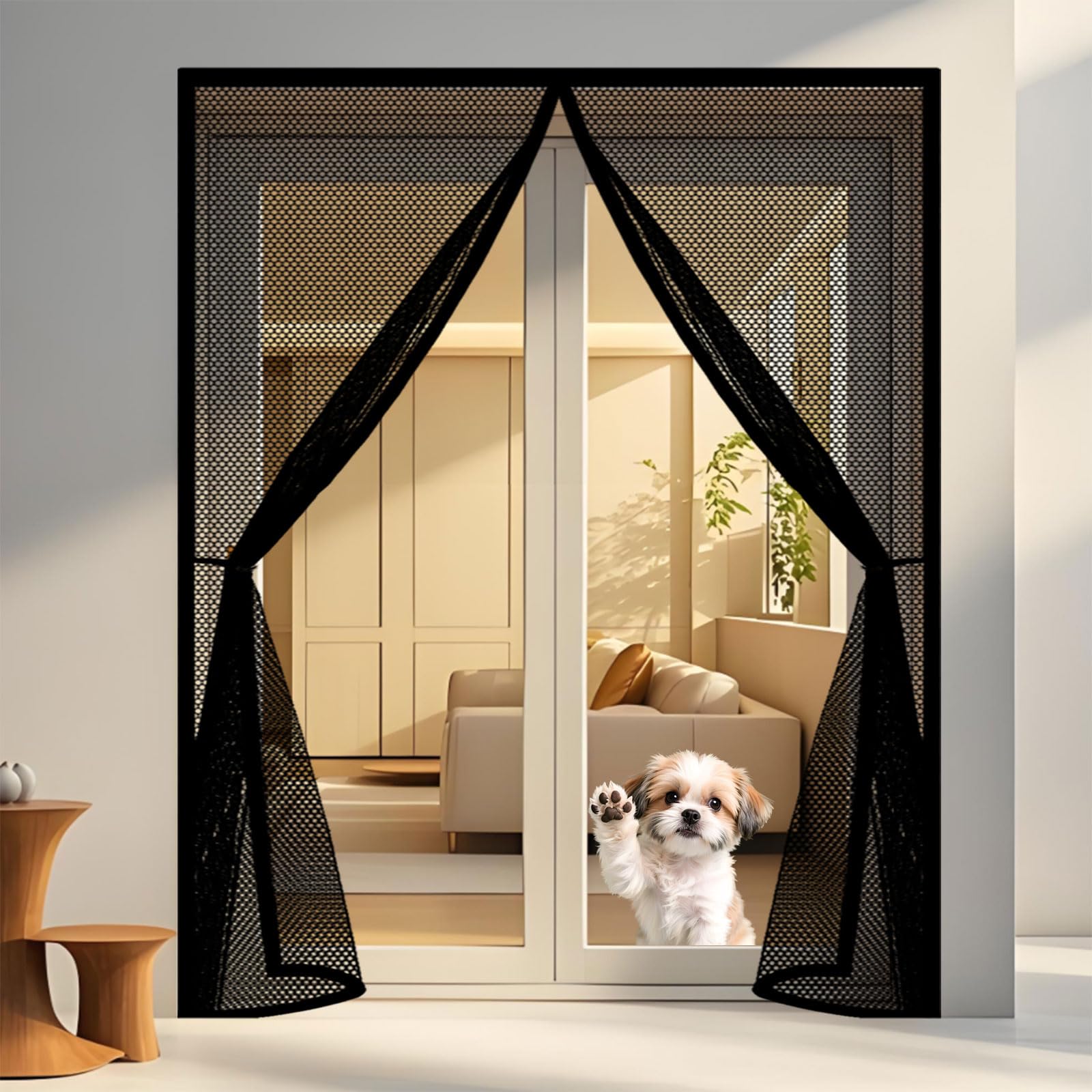 Magnetic Fly Screen Door 60 x 185 cm Powerful Magnets and Full Frame Magic Tape Cat Screen Door Easy to Install Without Drilling for Patio Bedroom Sliding Kitchen, Black