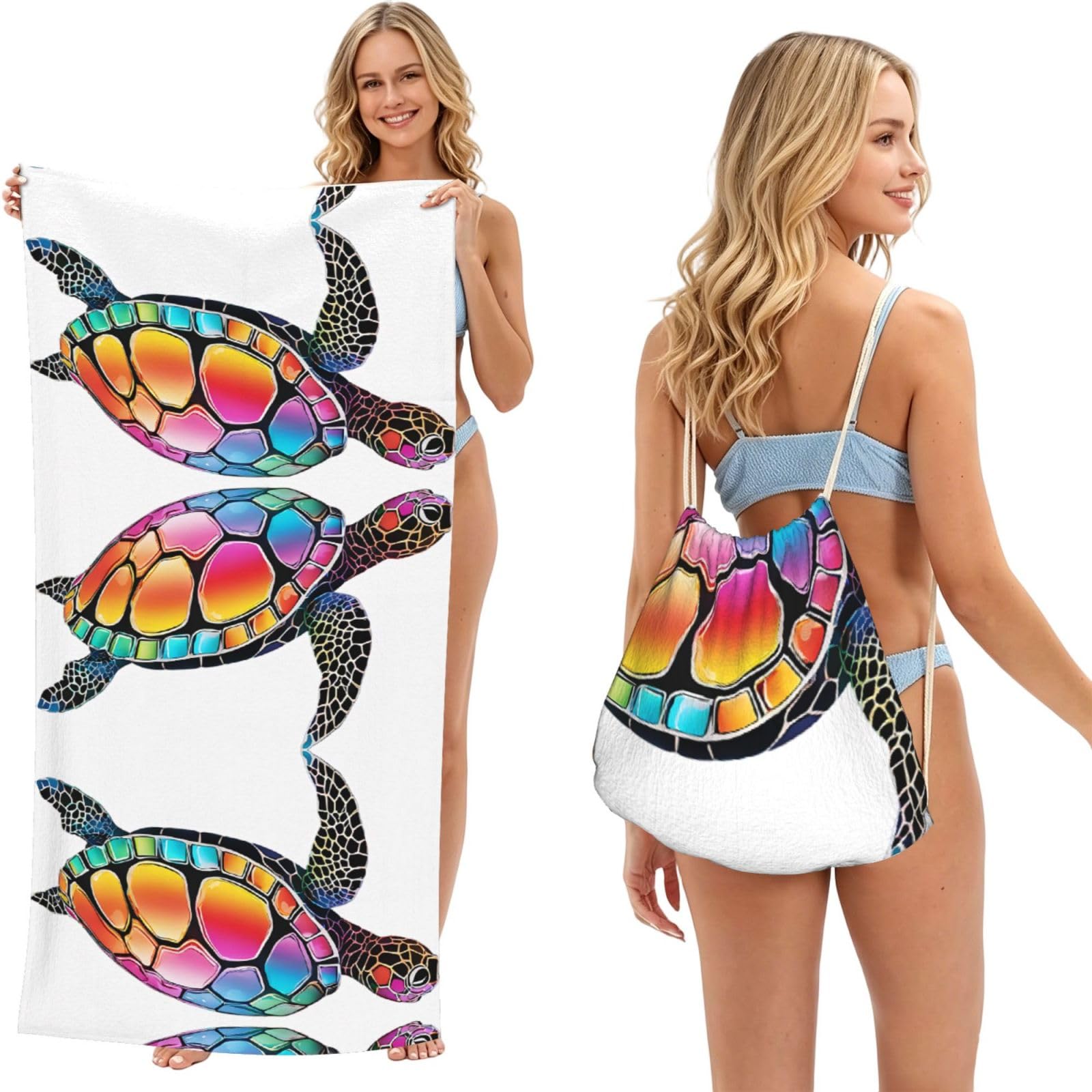 EZDLOWVBA Sea Turtle Print Beach Towel Backpack 2 In 1 Summer Large Lightweight Beach Towel - Multifunctional Ship Pattern Towel Bag For Storage,Sport
