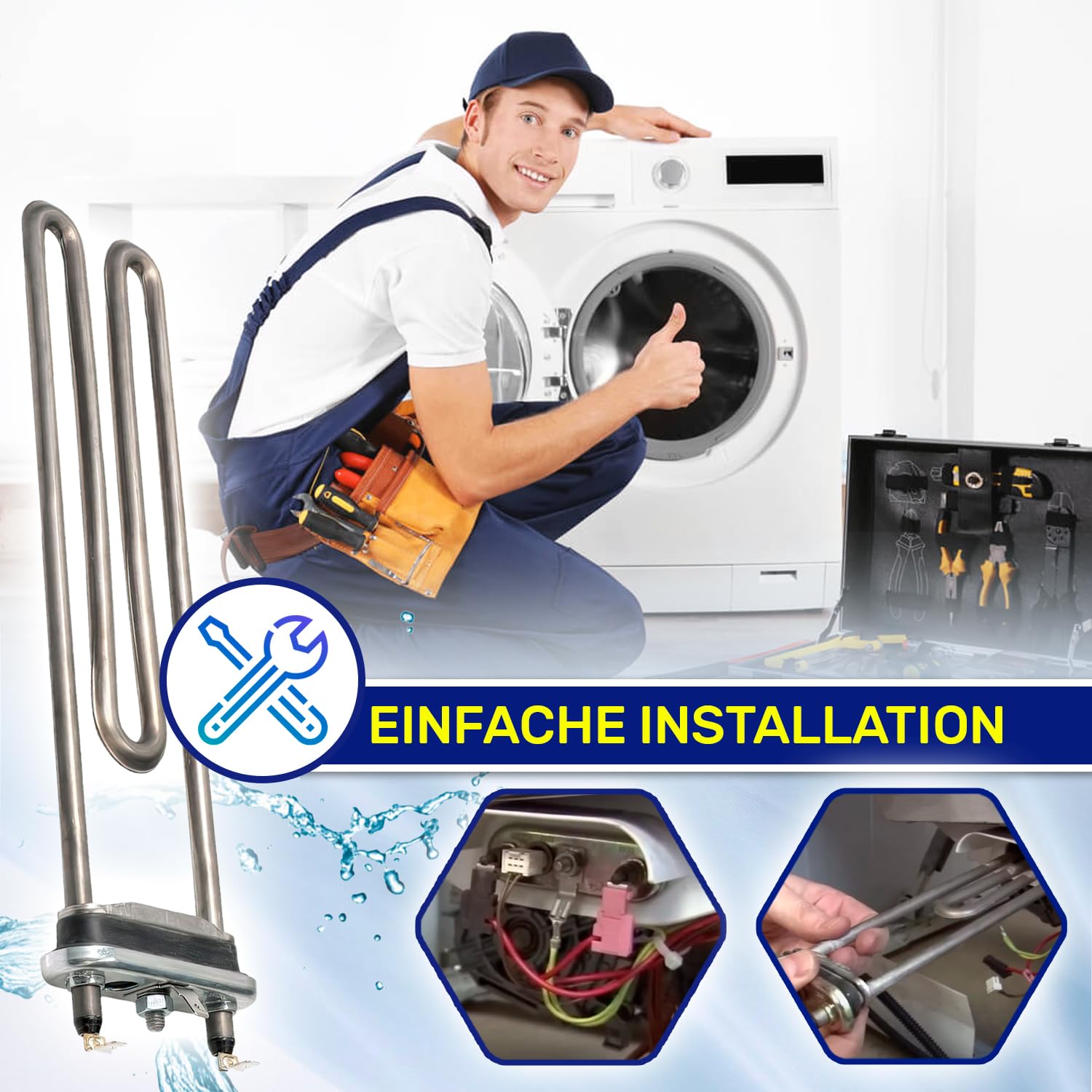 Heizstab Waschmaschine 2000W 230V mit dem Originalcode 00649359 649359 00644241 644241 für Bosch für Siemens - MADE IN EU - Garantie 10 Jahre - MONTERAL