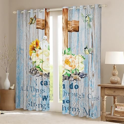 Miniatura 2 de Cortinas de Acción de Gracias con tema cruzado para cristianos devotos, niños con espíritu puro, flores blancas opacas para adultos santos, paloma