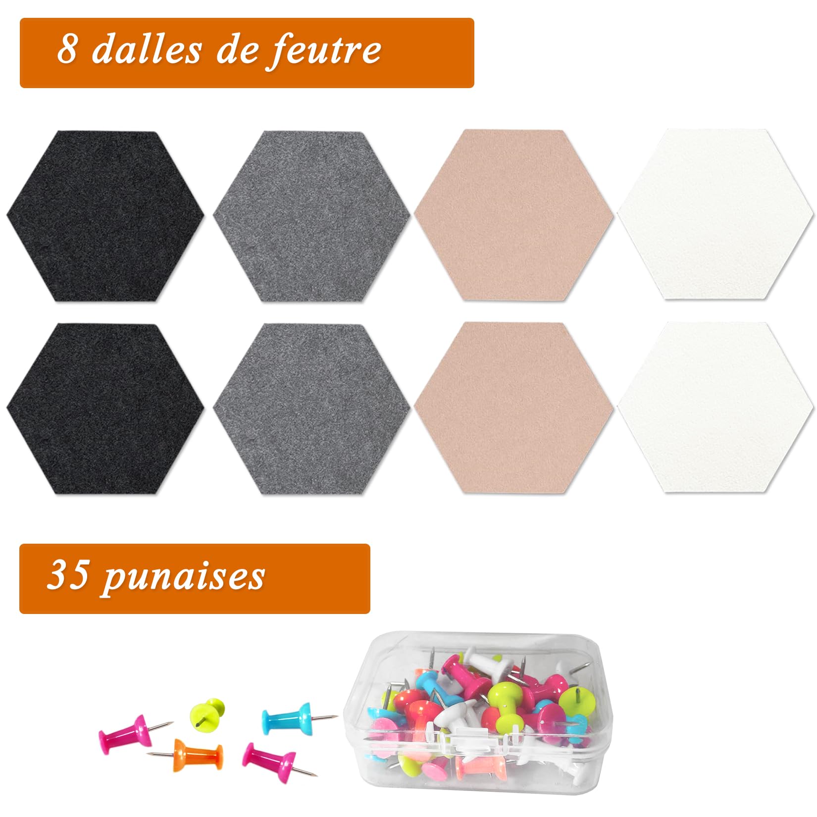 Lot de 8 dalles hexagonales en feutre et liège, autocollantes, pour tableau d'affichage, bureau, école, maison, décoration murale, autocollants, mémos, photos(Camel et Gris)