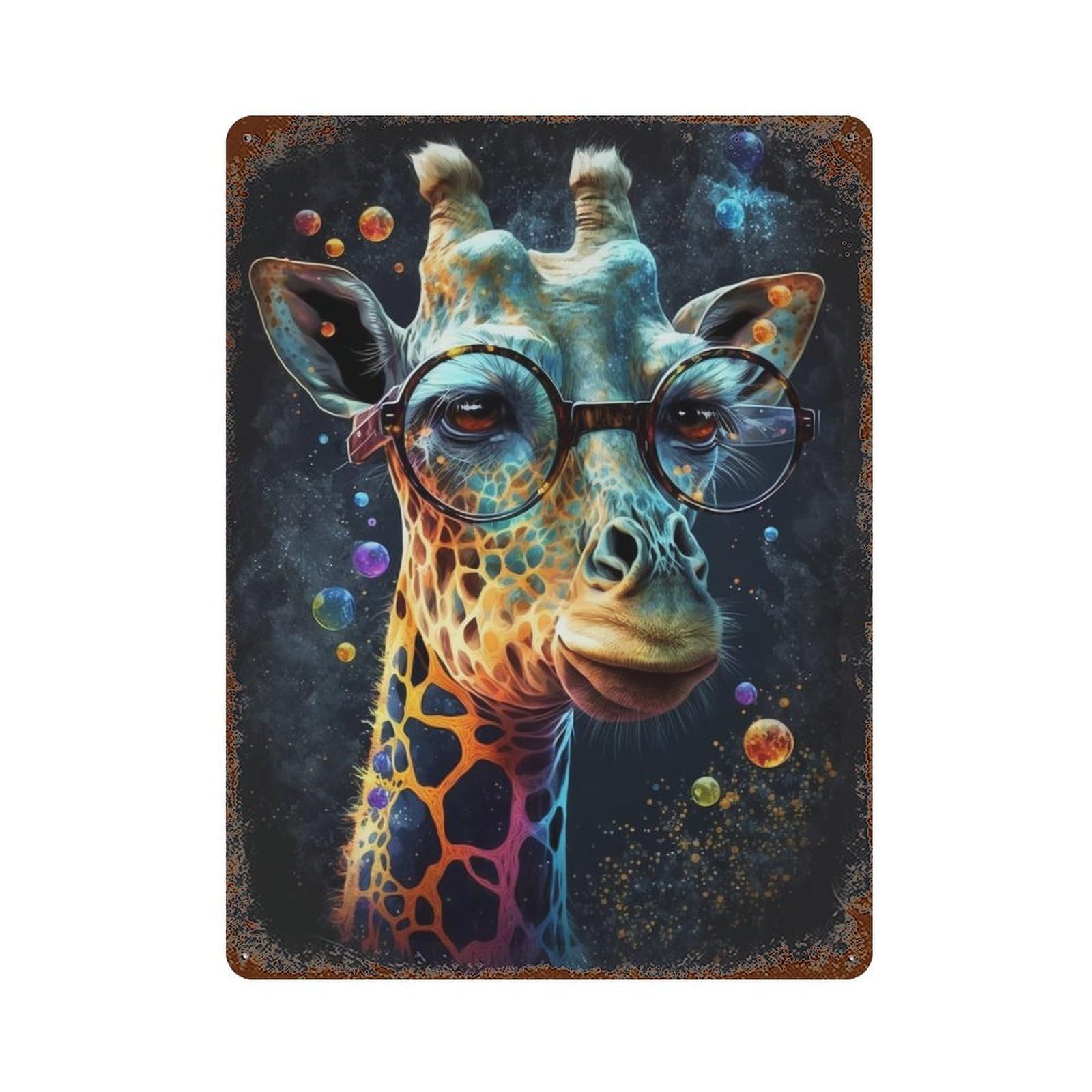 Giraffe Glasses Space Art Print-1 15.7"x11.8" Distressed Metal Wall Sign, Retro Wall Decor for Garage, Bar And Workshop Decor