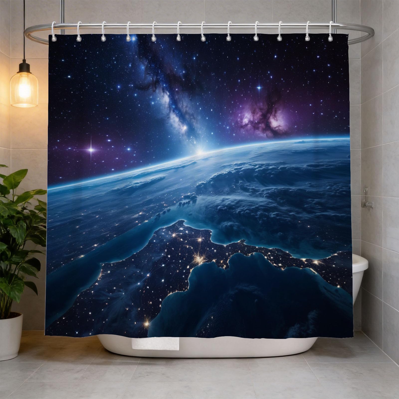 Hongduo 3D Planet Earth Shower Curtain for Stalls Bathtubs Starry Bathroom Decor Shower Curtain Set Polyester Fabric Waterproof 200x200cm/79X79 Inch with Hooks