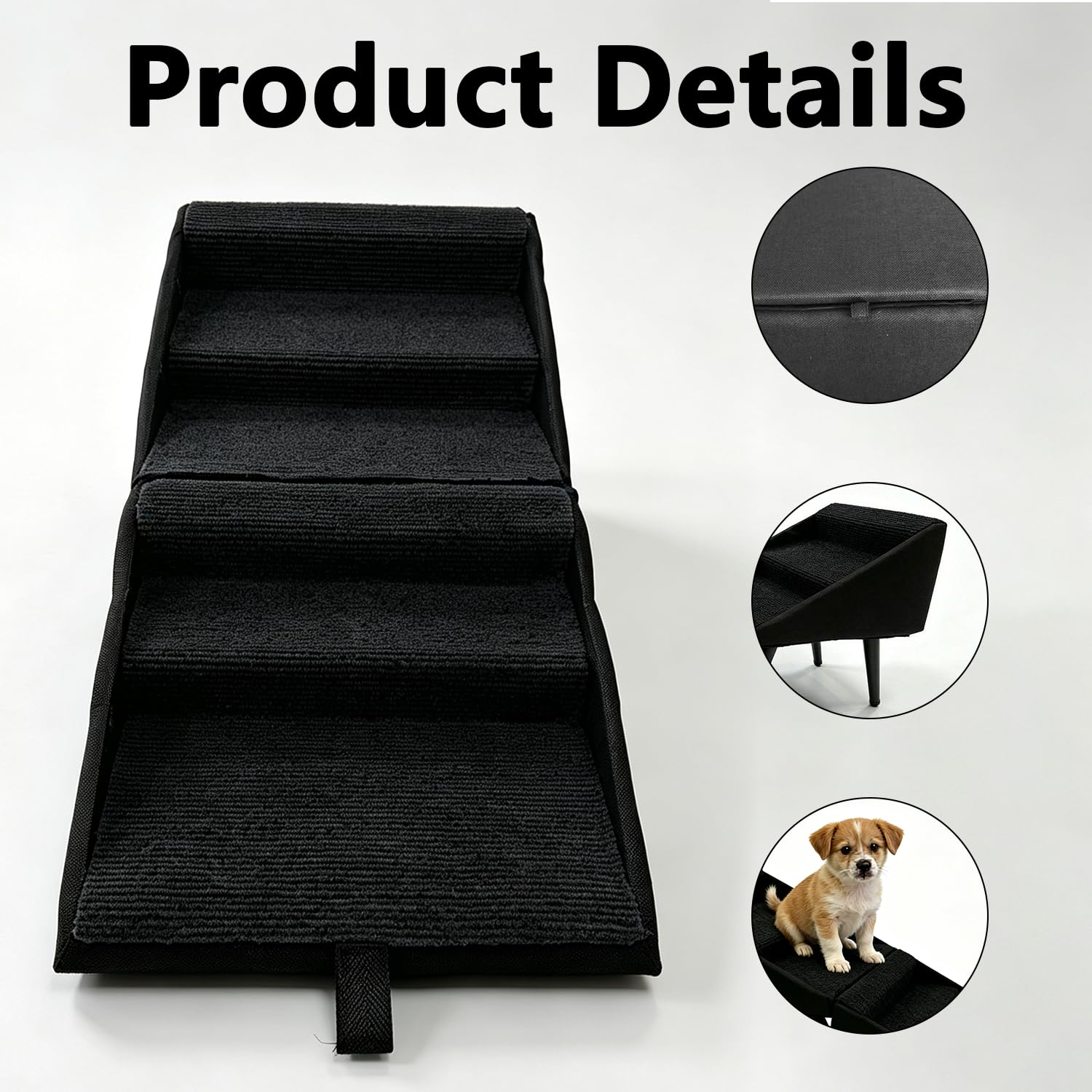 Rampas para perros, escaleras y peldaños para perros para camas y sofás, escaleras para perros para camas y sofás, escaleras inclinadas para perros pequeños, gatos - negro (32 x 37 x 62 cm)