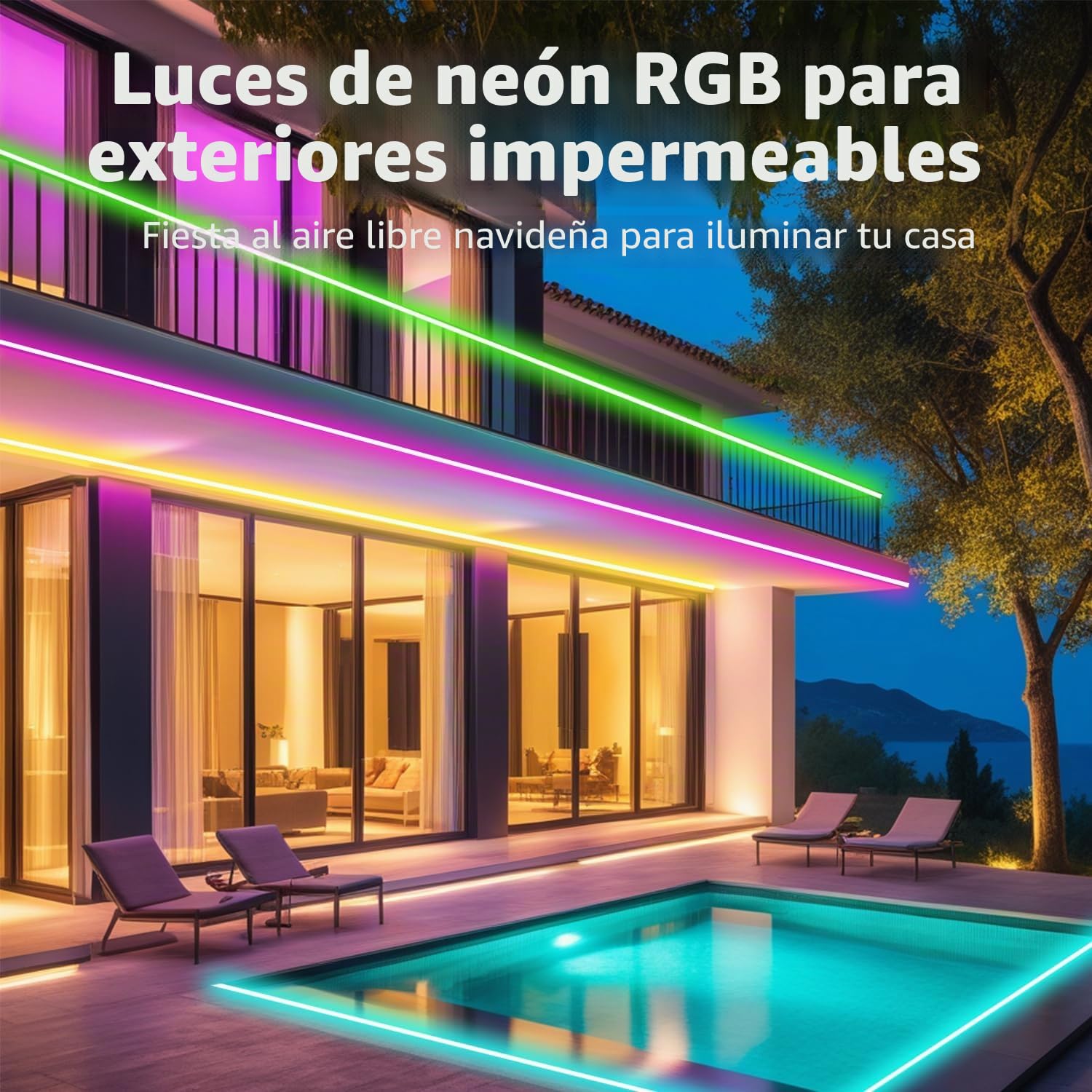 RGB Neon Cinta Led 15m Tira Led RGB, Cinta Led Exterior Impermeable con APP Bluetooth y Control Remoto IR, Neon Led Flexible, para Salón Dormitorio