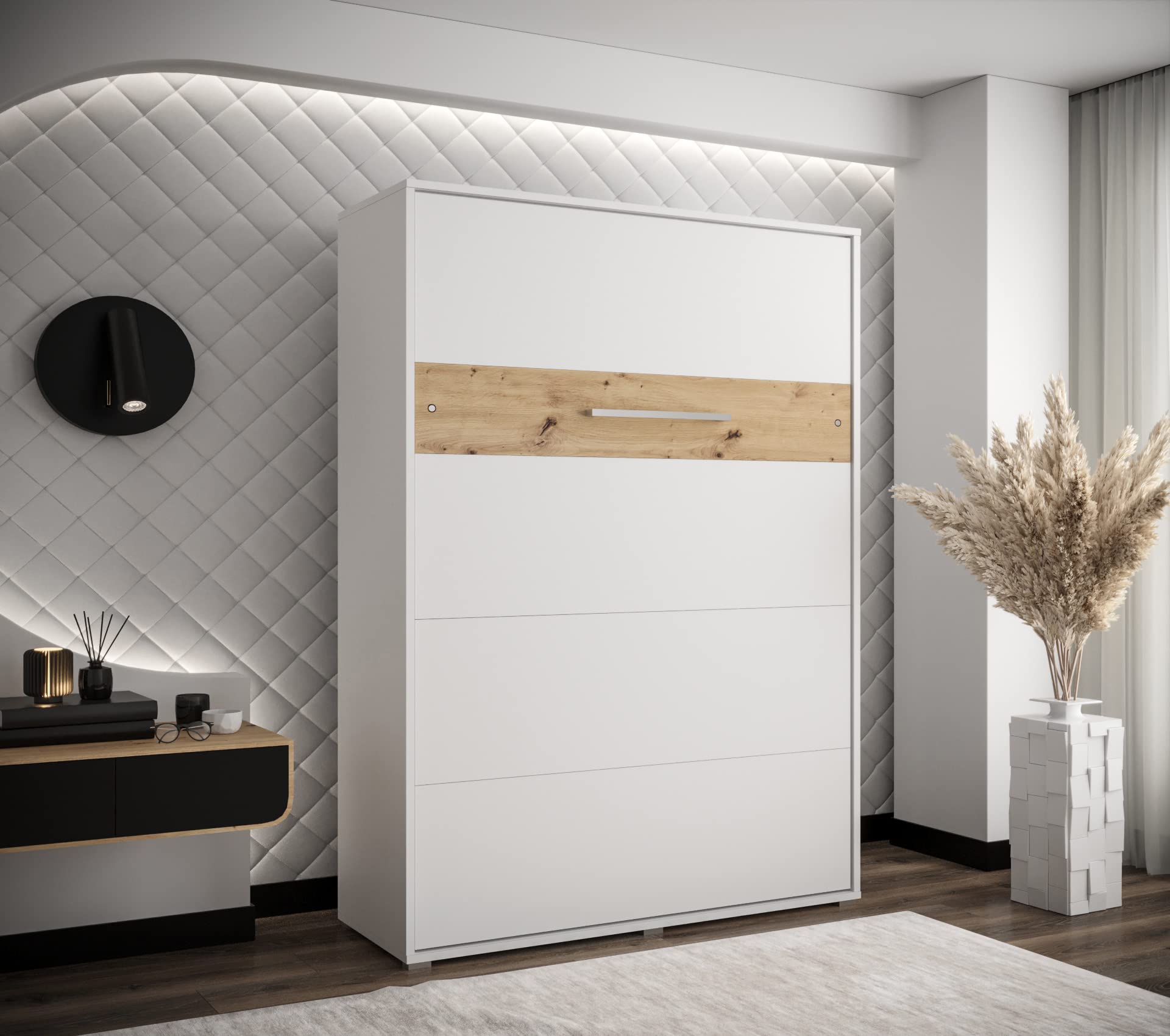 Letto Pieghevole Da Parete 140x200 Cm - Con Rete A Doghe, Bianco Opaco, Ideale Per Ottimizzare Spazi - Foto 3